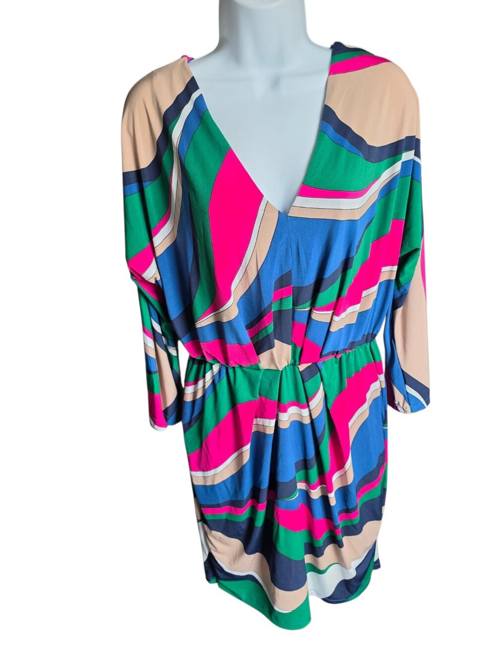 Trina Turk "Birch" Geometric Abstract Wave Mini Dress Size XL
